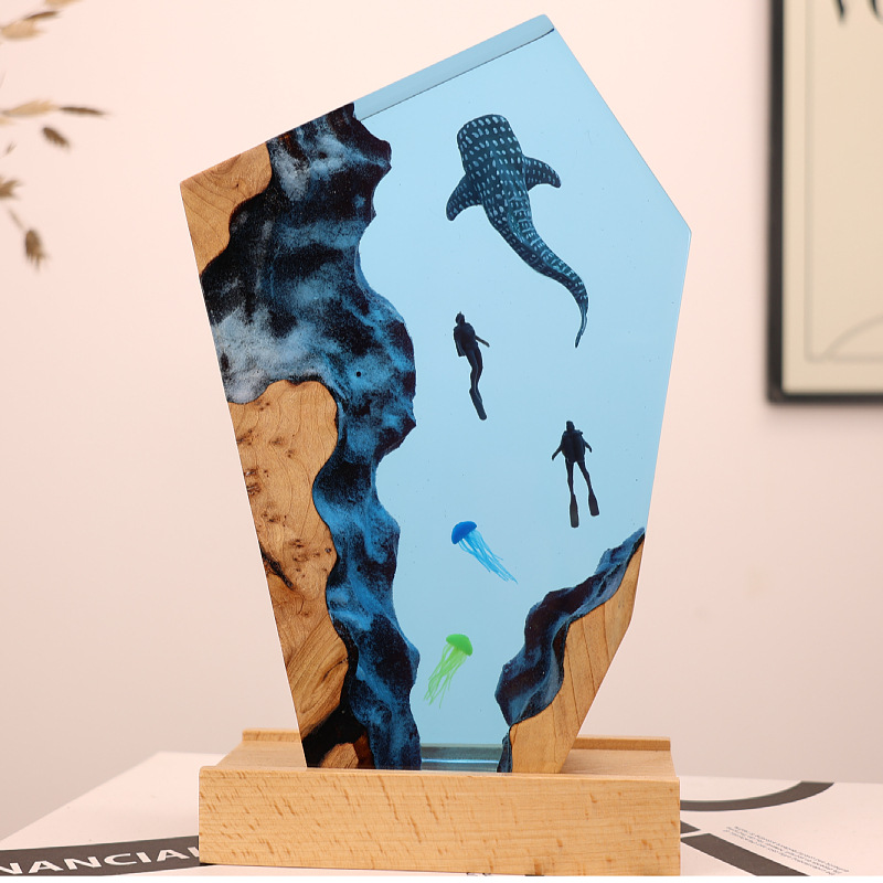 Resin Art Wedding Gift - Reçine Mağara Balinası Dalgıç Masaüstü Denizanası
