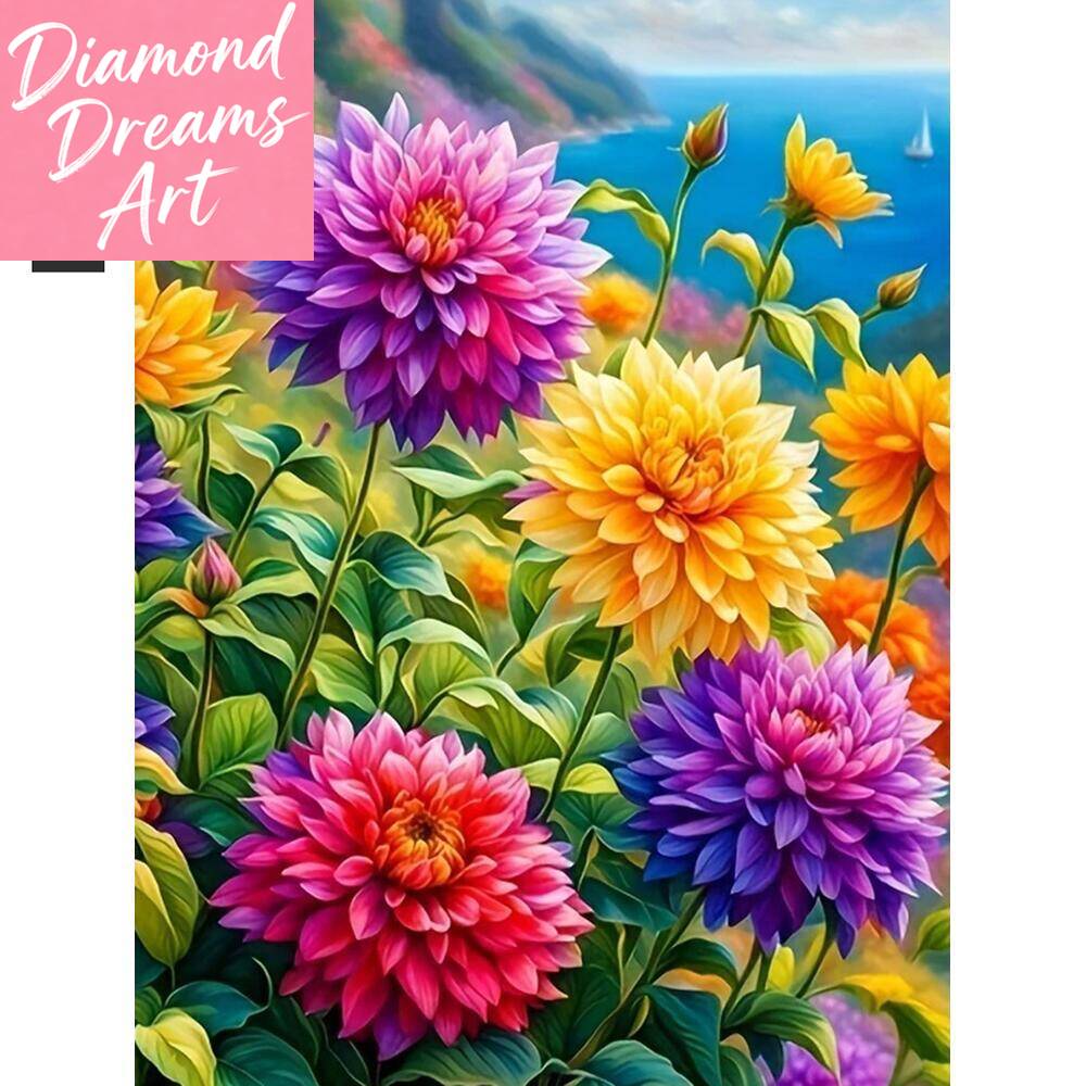 Resin Art Work - Çerçevesiz, Elmas Boyama Yeni Renkli Çiçek