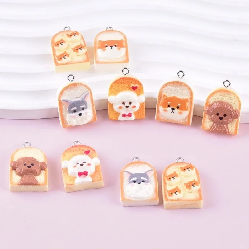 Resin Art Earrings - 10 adet sevimli tost köpek reçine