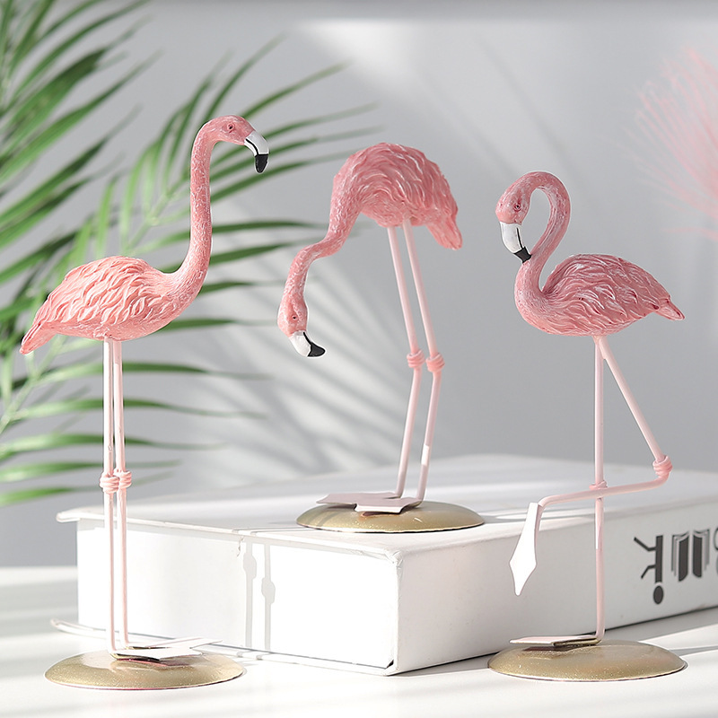Resin Art Wedding Gift - 3 Adet Pembe Flamingo Figürleri Tropikal
