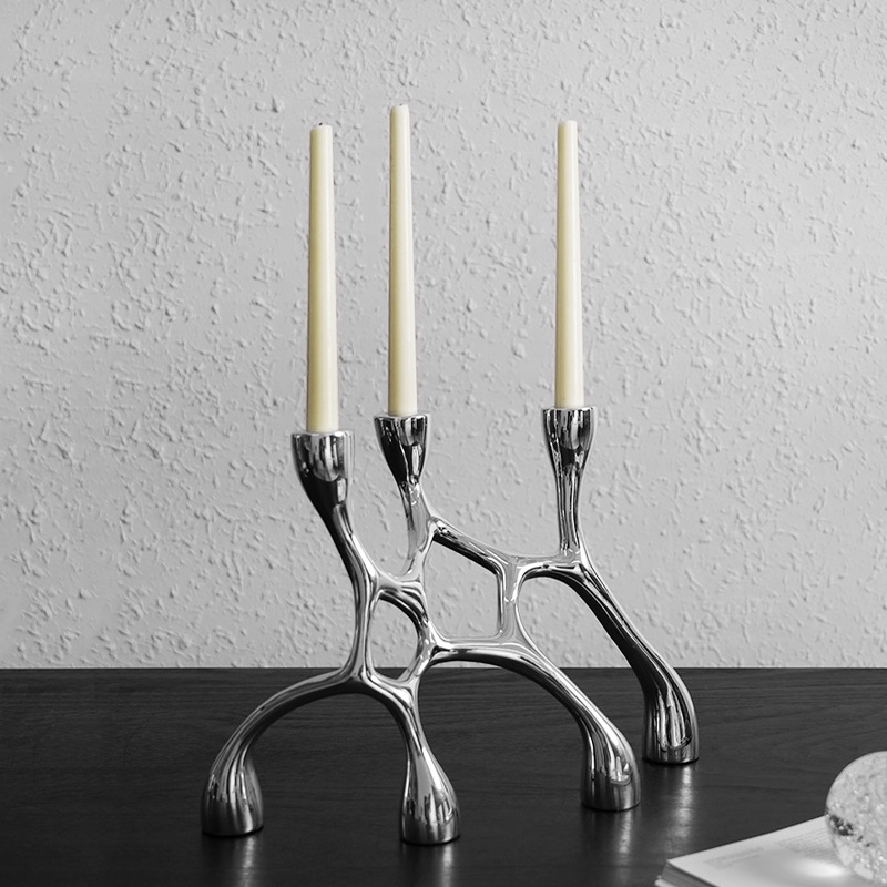 Resin Art Stand - Gümüş Düzensiz Reçine Sanatı Şamdanlar, Romantik