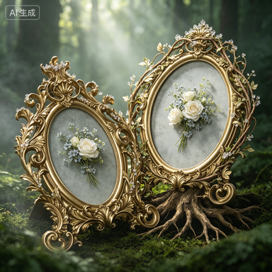 Resin Art Wedding Gift - Retro Altın Oval Reçine Fotoğraf Çerçevesi